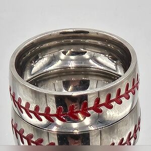 Silver Ring with Red Stitch Baseball Design Men's Size 10